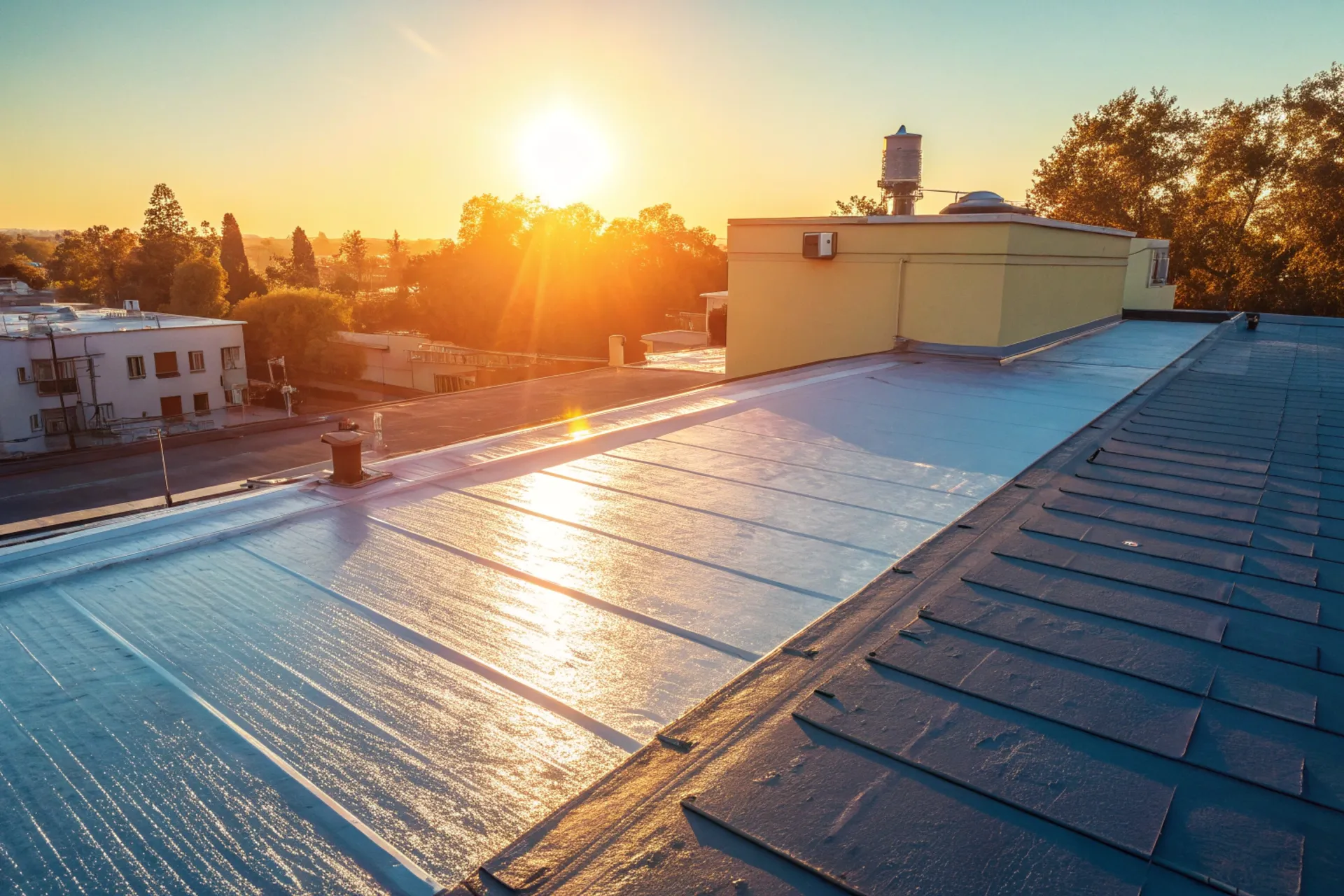 Under strong sunlight, a building surface coated with a passive cooling coating shows a 25°C drop in temperature on a digital thermometer.