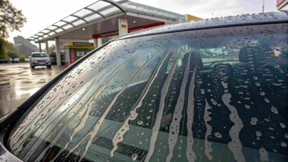 oily windshield water beading greasy