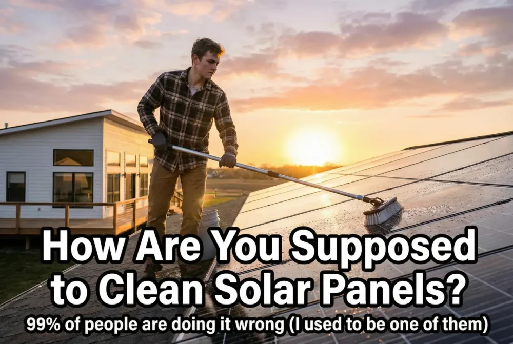 person cleaning solar panels with soft brush