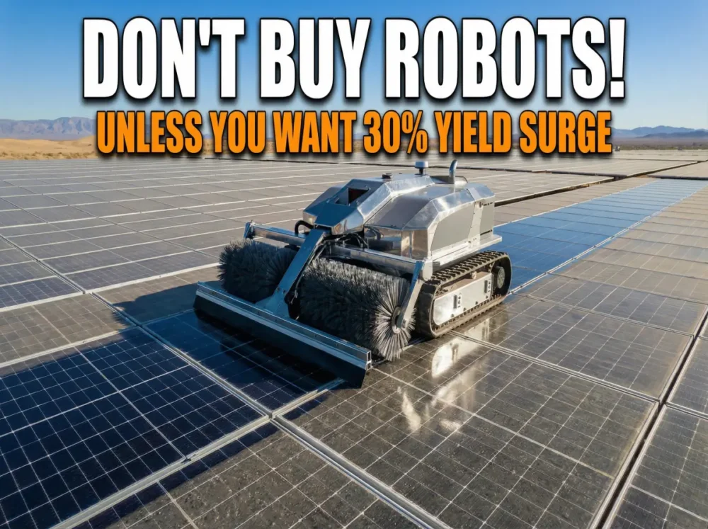 robotic solar panel cleaner on PV array